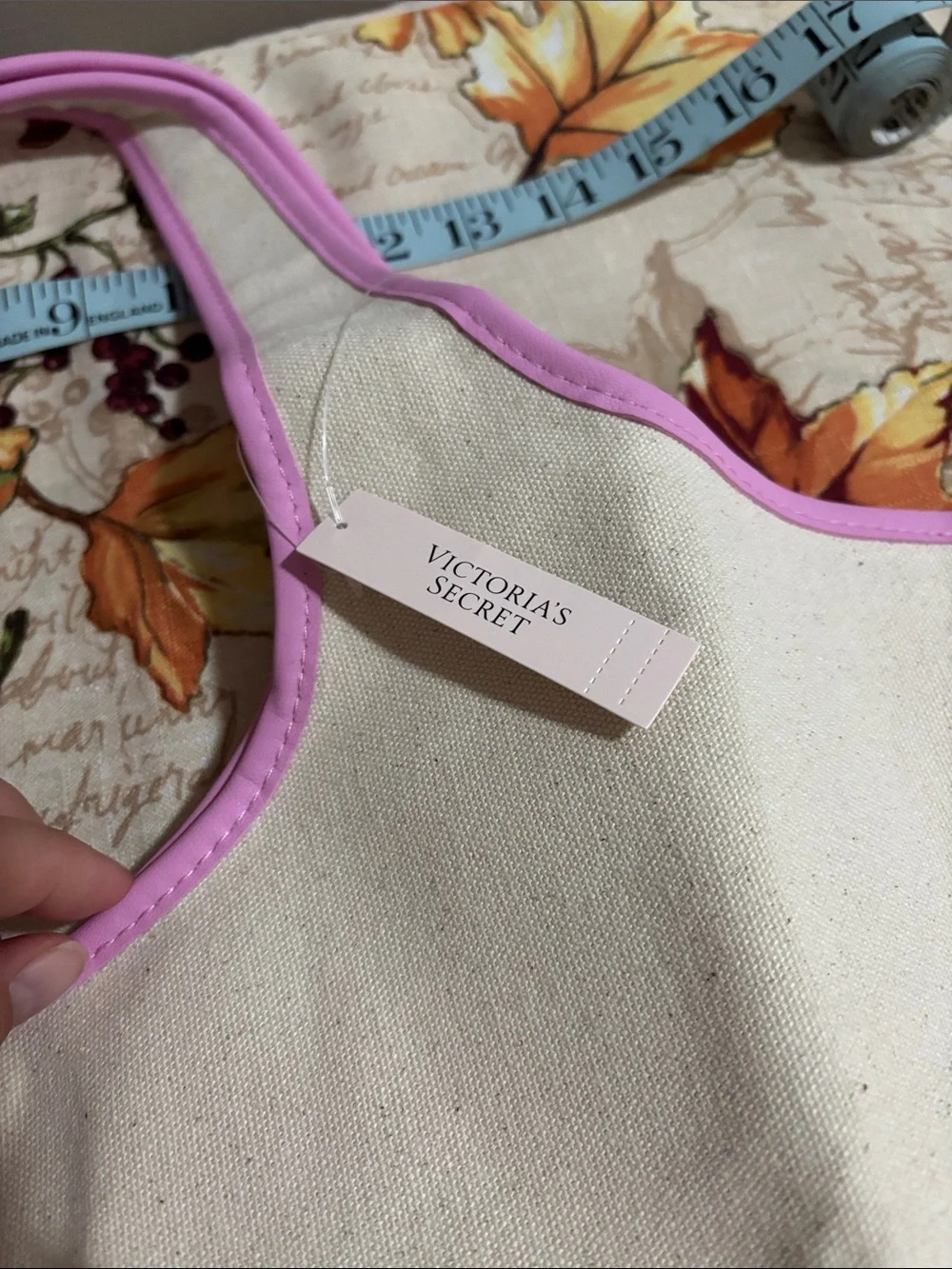 Victory Secret Cream Canvas Pouch with Pink Trim